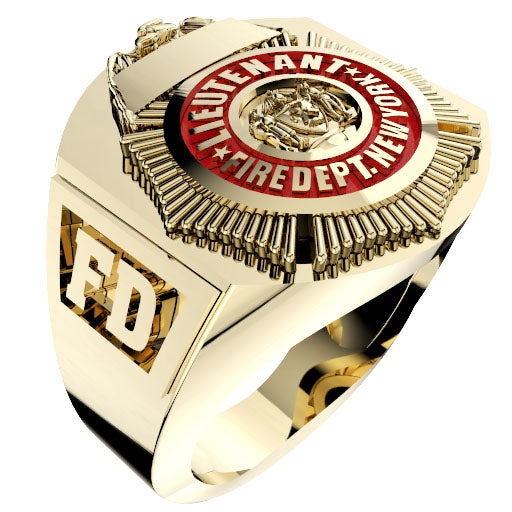 Mens FDNY Shield Lieutenant Ring with Lettering