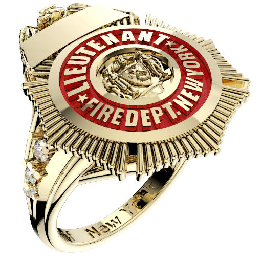 Womens FDNY Badge Lieutenant Ring with Diamond Accents