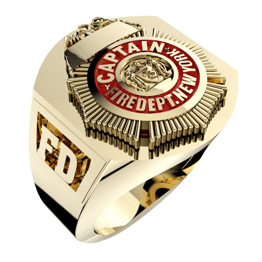 Mens FDNY Shield Captain Ring with Lettering