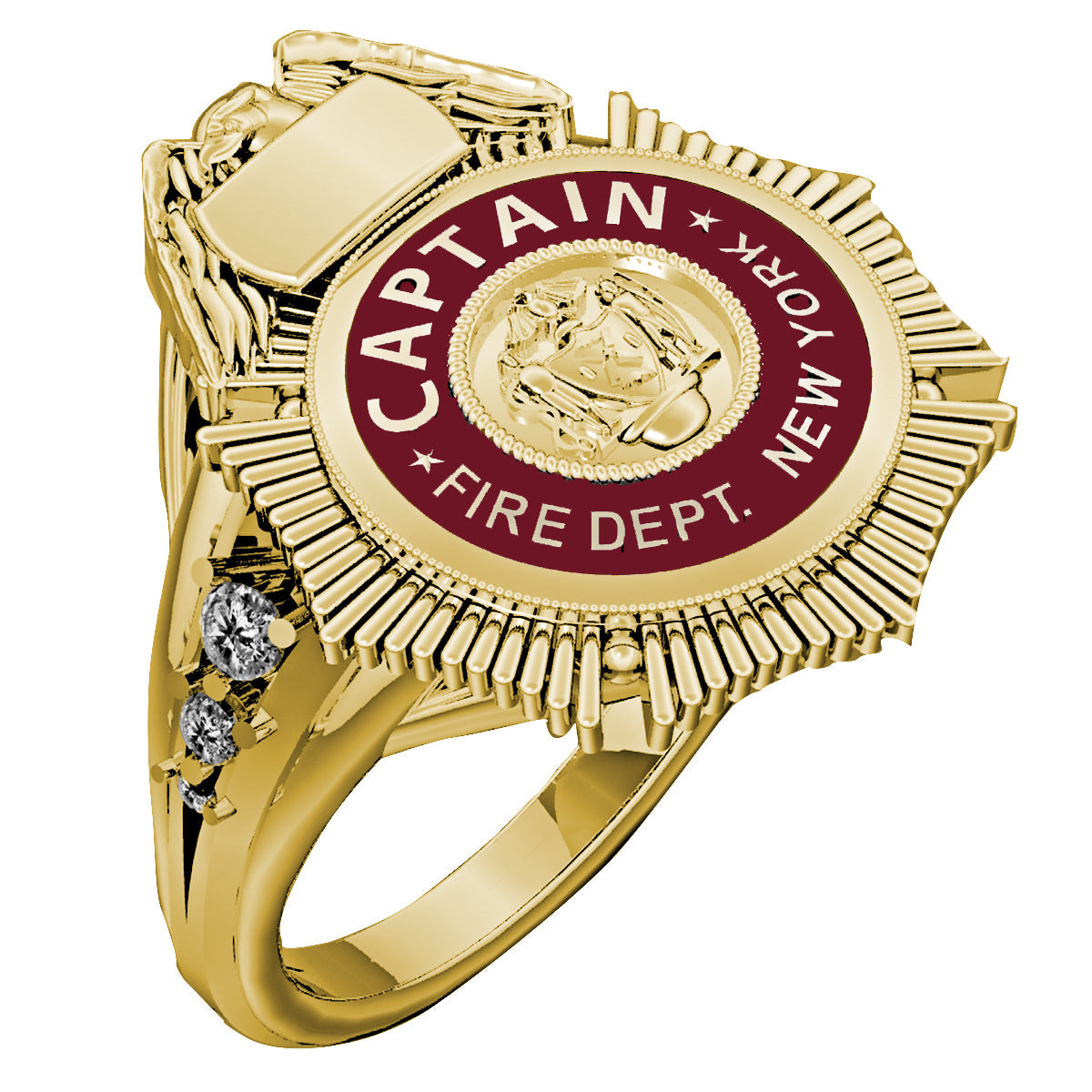 Womens FDNY Captain Badge Ring with Diamond Accents
