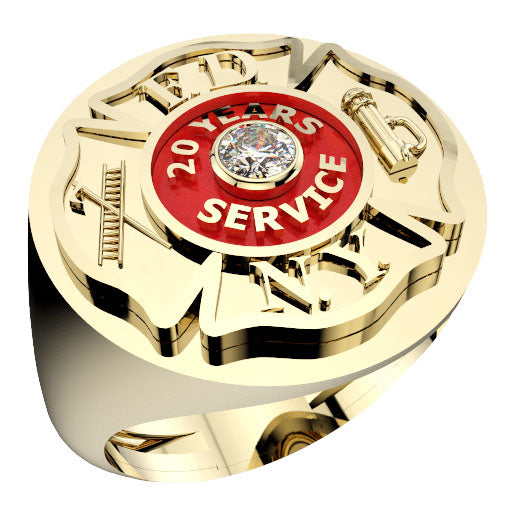 Mens FDNY 20 Years Service Oval Ring with Diamond