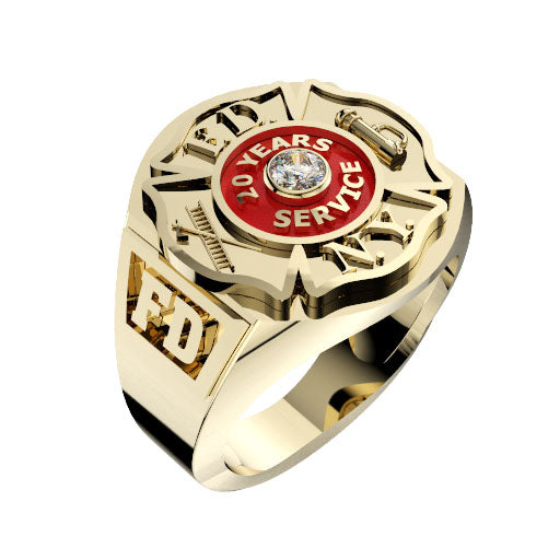 Mens FDNY 20 Years Service Badge Ring with Diamond