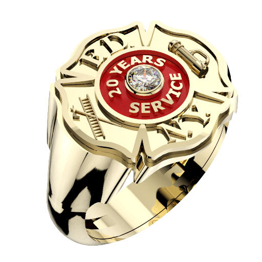 Mens FDNY 20 Years Service Badge Ring with Diamond