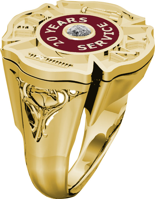 Womens FDNY 20 Years Service Rose Design Shield Ring with Cubic Zirconia