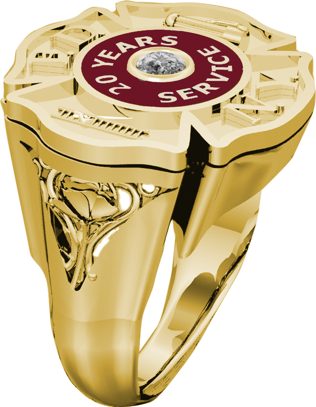 Womens FDNY 20 Years Service Rose Design Shield Ring with Cubic Zirconia