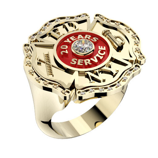 Womens FDNY 20 Years Service Ring Maltese cross with Diamonds
