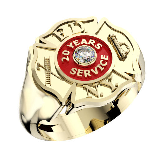 Womens FDNY 20 Years Service Badge Ring with Diamond