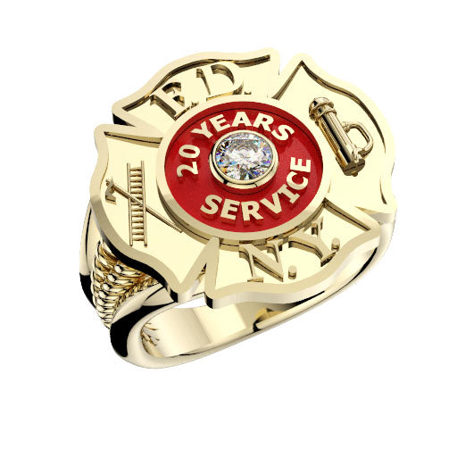 Womens FDNY 20 Years Service Badge Ring with Diamond