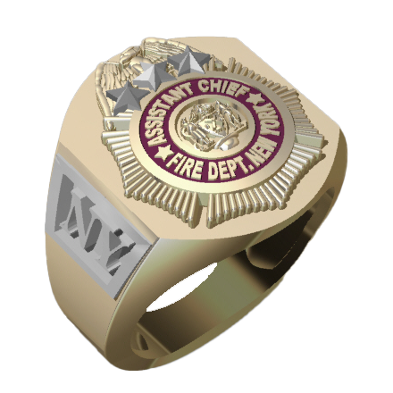 Mens FDNY Shield Asst Chief Ring with Lettering