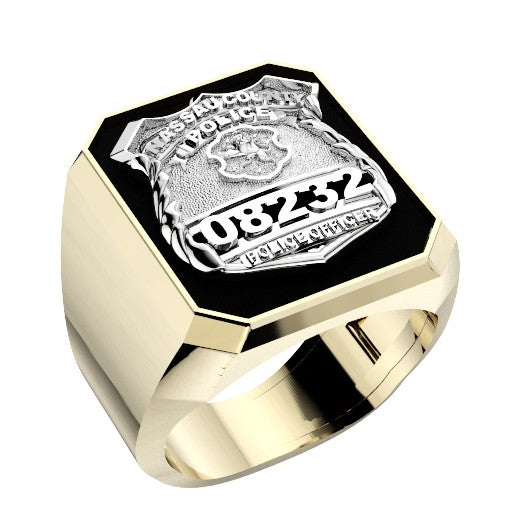 Mens Nassau County PD PO Black ONYX Rectangle Ring