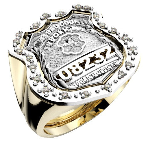 Mens Nassau County PD PO Shield Ring Surrounded by Diamonds