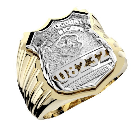 Mens Nassau County PD PO Ribbed Shape of the Shield Ring