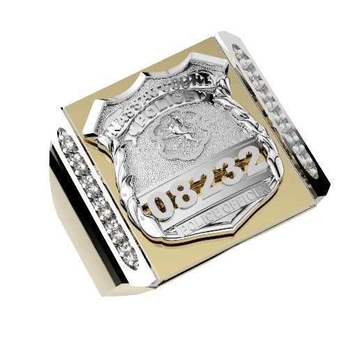 Mens Nassau County PD PO Shield Ring Framed Side Diamonds
