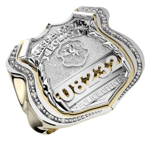 Mens Nassau County PD PO Shield Ring Diamond Edge