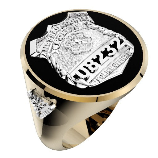 Mens Nassau County PD PO Black ONYX Oval Ring Diamond Accents