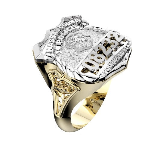 Womens Nassau County PD PO Shield Ring Detailed Rose Design Side Accent
