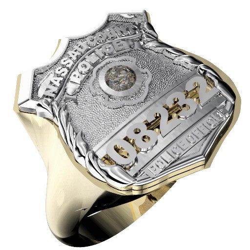 Womens Nassau County PD PO Shield Ring Diamond Center Stone