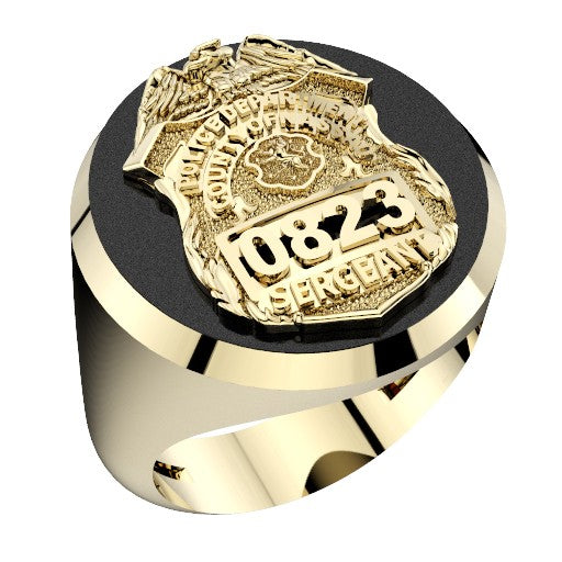 Mens Nassau County PD Sergeant Shield Black ONYX Oval Ring