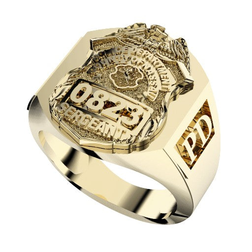 Mens Nassau County PD Sergeant Deep Carved Rectangle Ring