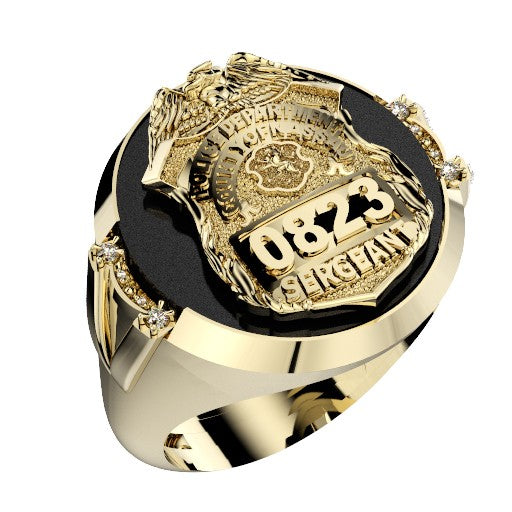 Mens Nassau County PD Sergeant Black ONYX Oval Ring Framed Diamond Accent