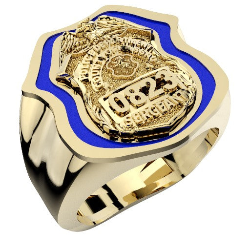 Mens Nassau County PD Sergeant Shield Ring Thin Blue Line Royal Blue Enamel