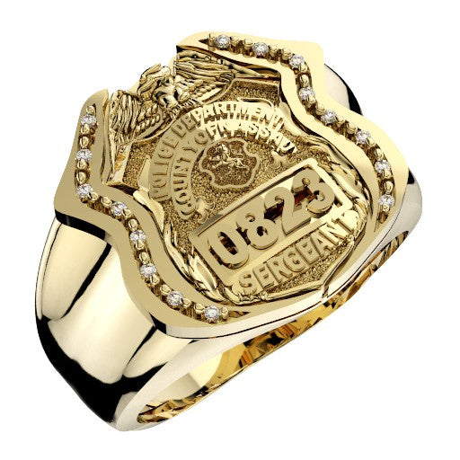 Mens Nassau County PD Sergeant Shield Ring Framed Side Diamonds