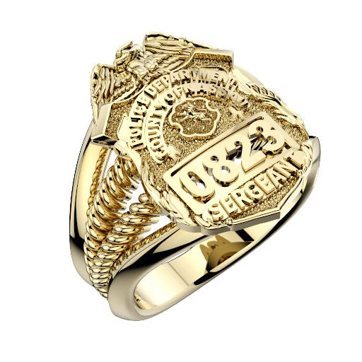 Womens Nassau County PD Sergeant Shield Ring Ribbed Delicate Side Design