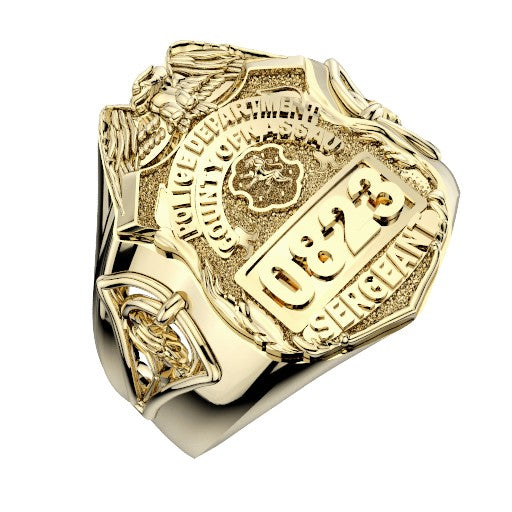 Womens Nassau County PD Sergeant Shield Ring  Detailed Rose Design Side Accent