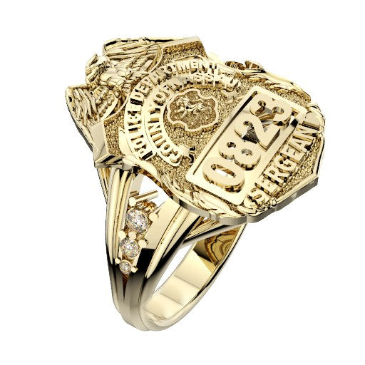 Womens Nassau County PD Sergeant Shield Ring Delicate Side Diamond Accents