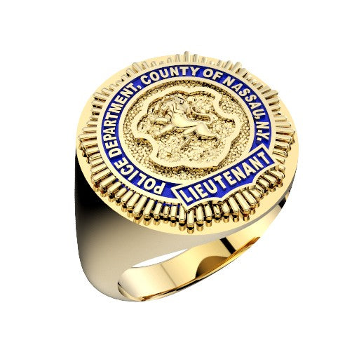 Mens Nassau County PD Lieutenant Round Signet Shield Ring