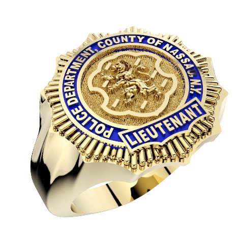 Mens Nassau County PD Lieutenant Shape of the Shield Ring