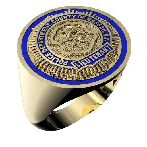 Mens Nassau County PD Lieutenant Round Thin Blue Line Ring