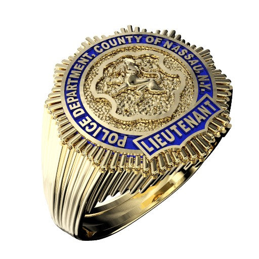 Mens Nassau County PD Lieutenant Shield Ring