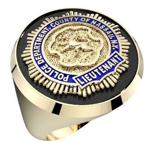 Mens Nassau County PD Lieutenant Round Black ONYX Ring