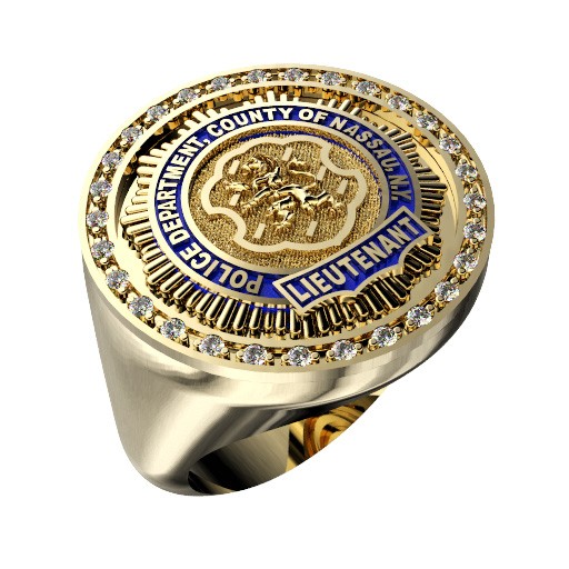 Mens Nassau County PD Lieutenant Round Diamond Edge Ring