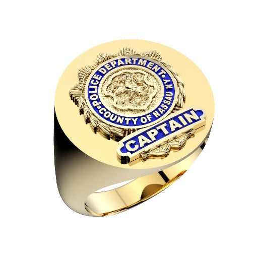 Mens Nassau County PD Captain Oval Signet Shield Ring