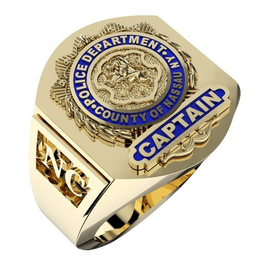 Mens Nassau County PD Captain Deep Carved Shield Ring
