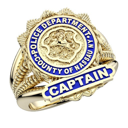 Womens Nassau County PD Captain Shield  Ribbed Delicate Side Design Ring