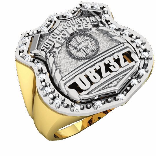 Mens Suffolk County PD PO Shield Ring Surrounded by Diamonds