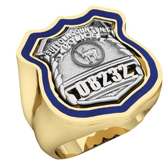 Mens Suffolk County PD PO Shield Ring Thin Blue Line Royal Blue Enamel