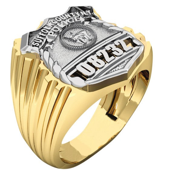 Mens Suffolk County PD PO Ribbed Shape of the Shield Ring