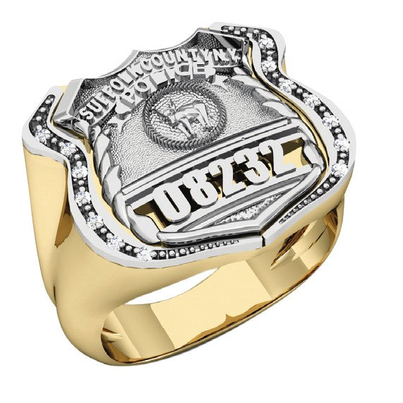 Mens Suffolk County PD PO Shield Ring Diamond Edge