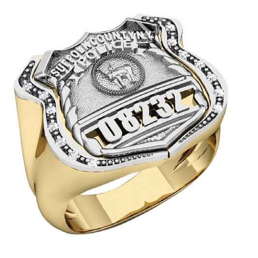 Mens Suffolk County PD PO Shield Ring Diamond Edge