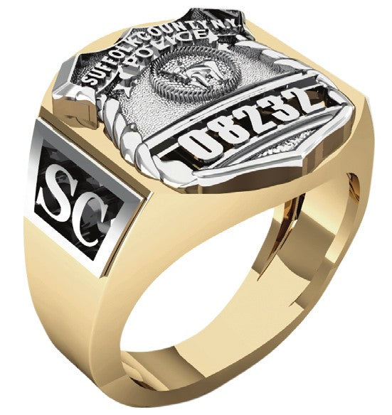 Mens Suffolk County PD PO Deep Carved Ring Accented Sides