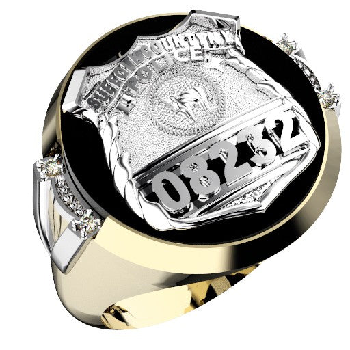 Mens Suffolk County PD PO Black ONYX Oval Ring Framed Side Diamonds