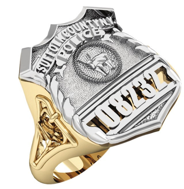 Womens Suffolk County PD PO Shield Ring Detailed Rose Design Side Accent