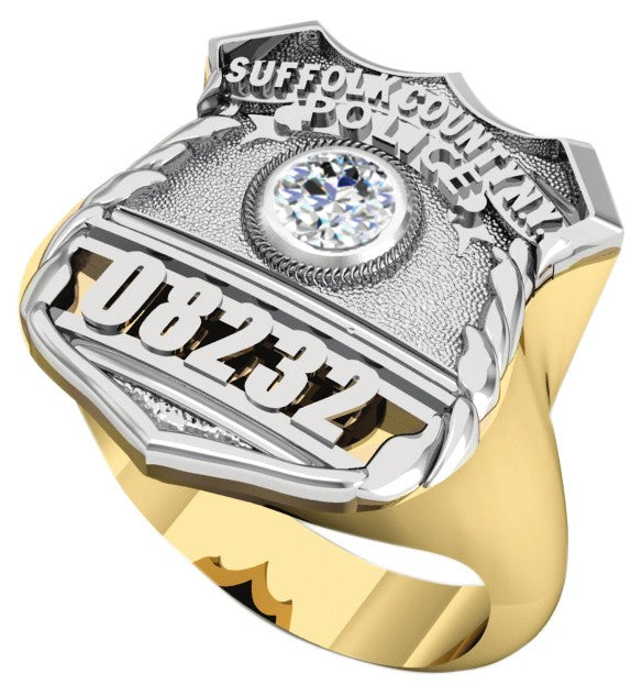 Womens Suffolk County PD PO Shield Ring CZ Center Stone