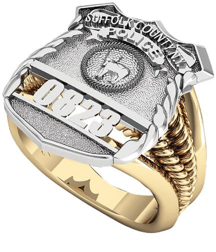 Womens Suffolk County PD PO Shield Ring Ribbed Delicate Side Design