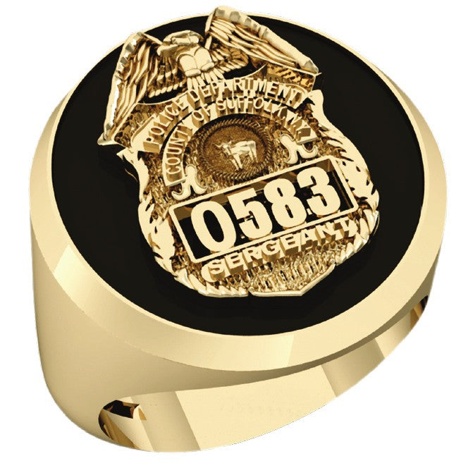 Mens Suffolk County PD Sergeant Shield Black ONYX Oval Ring