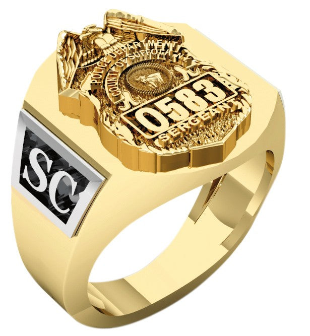 Mens Suffolk County PD Sergeant Deep Carved Rectangle Ring